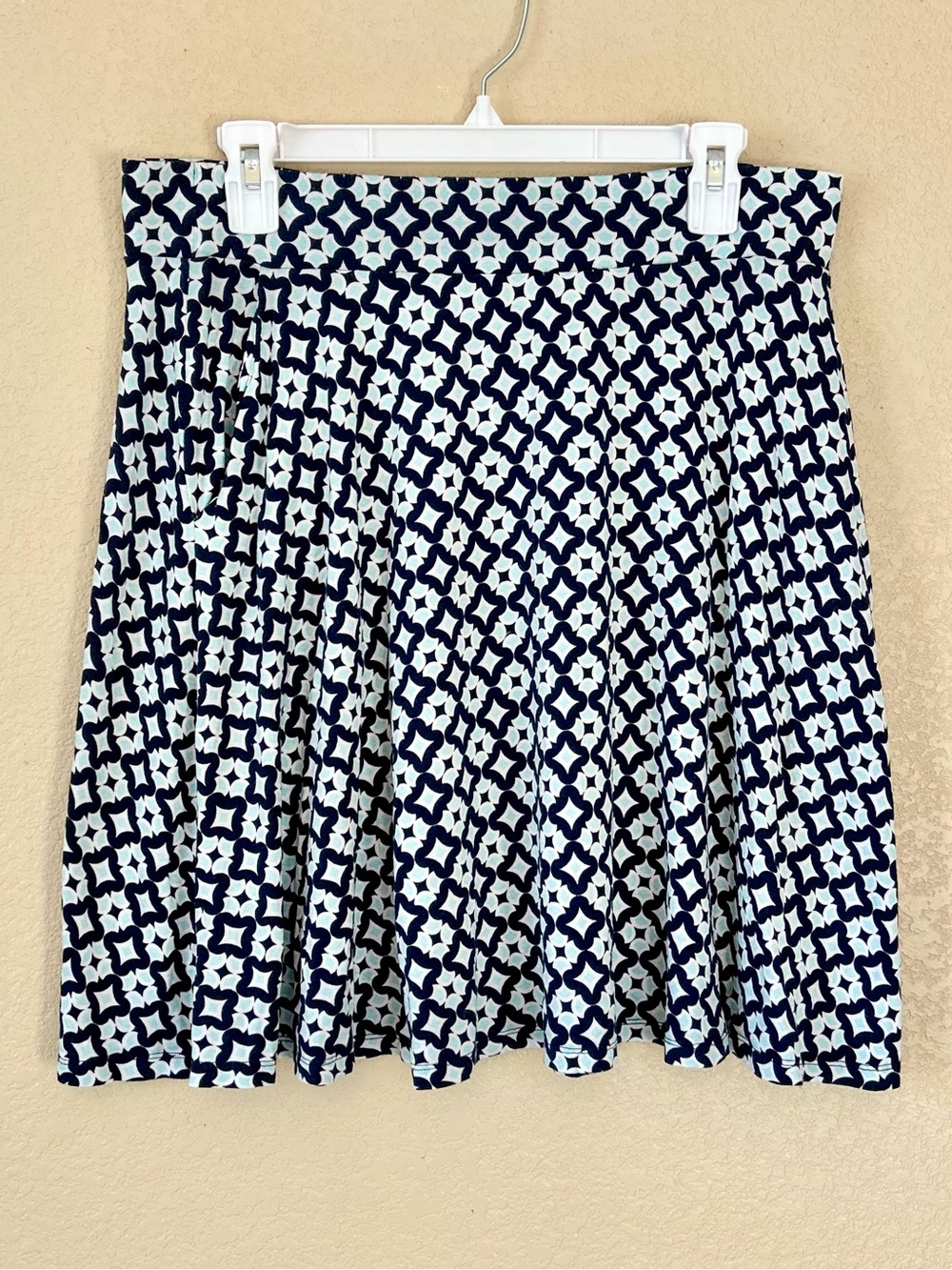 Boden Navy and White Printed Geometric A-Line Mini Skirt Size 16 Pull-On Pockets